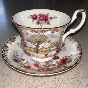 Royal Albert Four Seasons Series WINTER Country Scenes 2 piece set Teacup plate